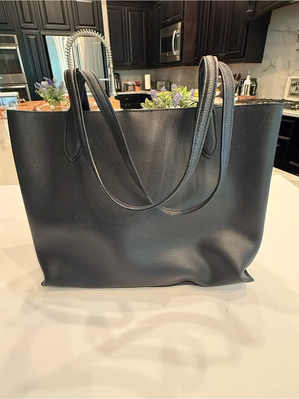 Coach Pebbled Leather Tote in Black with Burgundy Tag and Gold Hardware